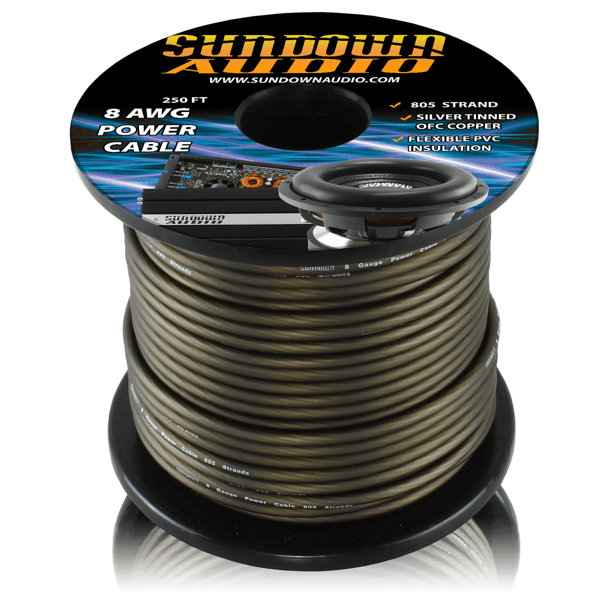 8 Gauge Black 250 Tinned Ofc Oxygen Free Copper Power Cable Sundown Audio