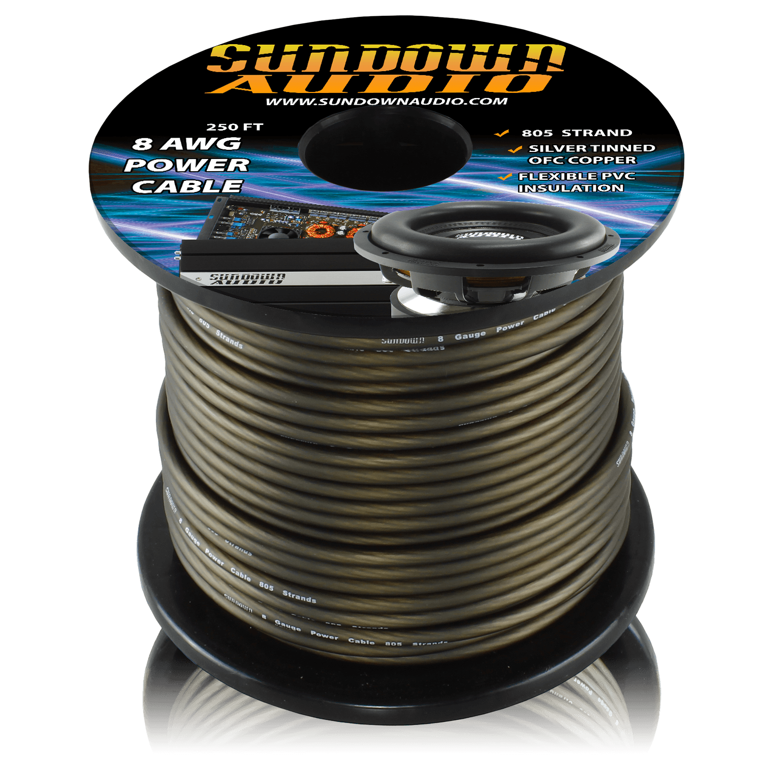 8 Gauge BLACK 250' Tinned OFC Oxygen Free Copper Power Cable